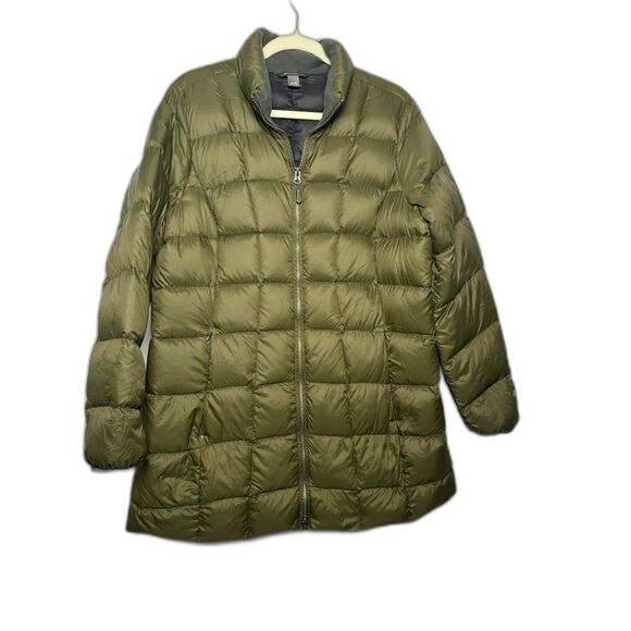 Eddie Bauer Coat Women's XL Green Olive Quilted Puffer Winter Down Filled Warm - Picture 1 of 7